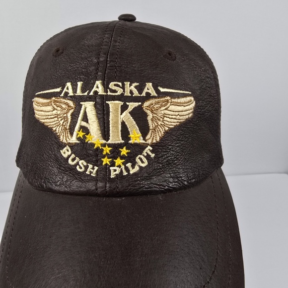 Vintage Alaska Bush Pilot Hat Cap Adjustable Strapback Brown Leather Aviation - Picture 2 of 8